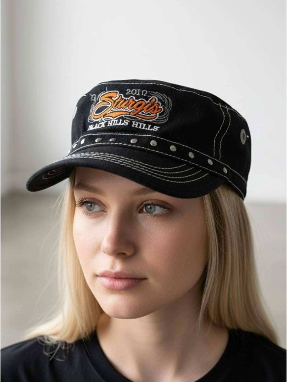 4/$24 M & J Black Hills Black and Orange Motorcycle Biker‎ Hat